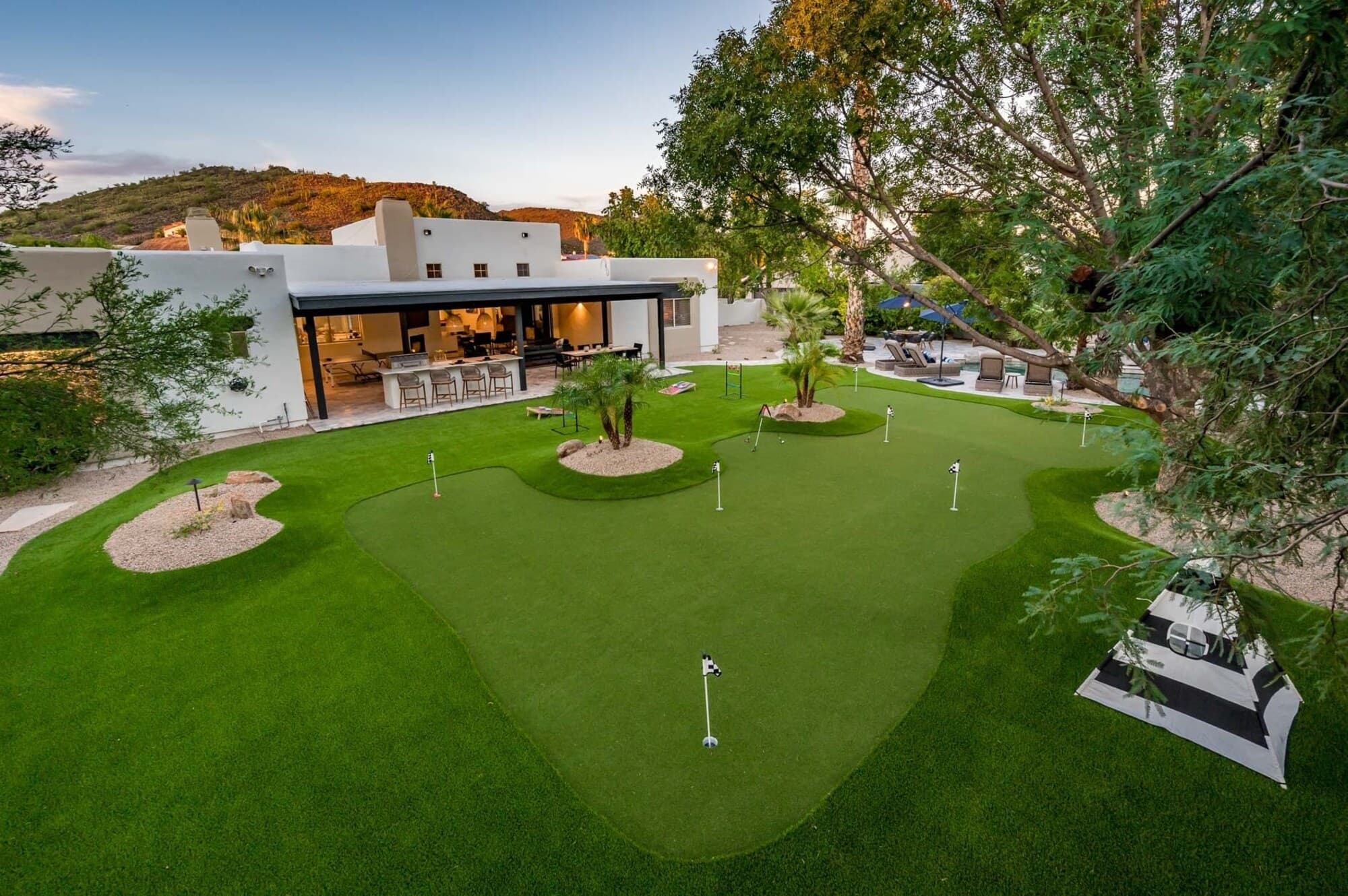 Palm-lined backyard and resort grounds
